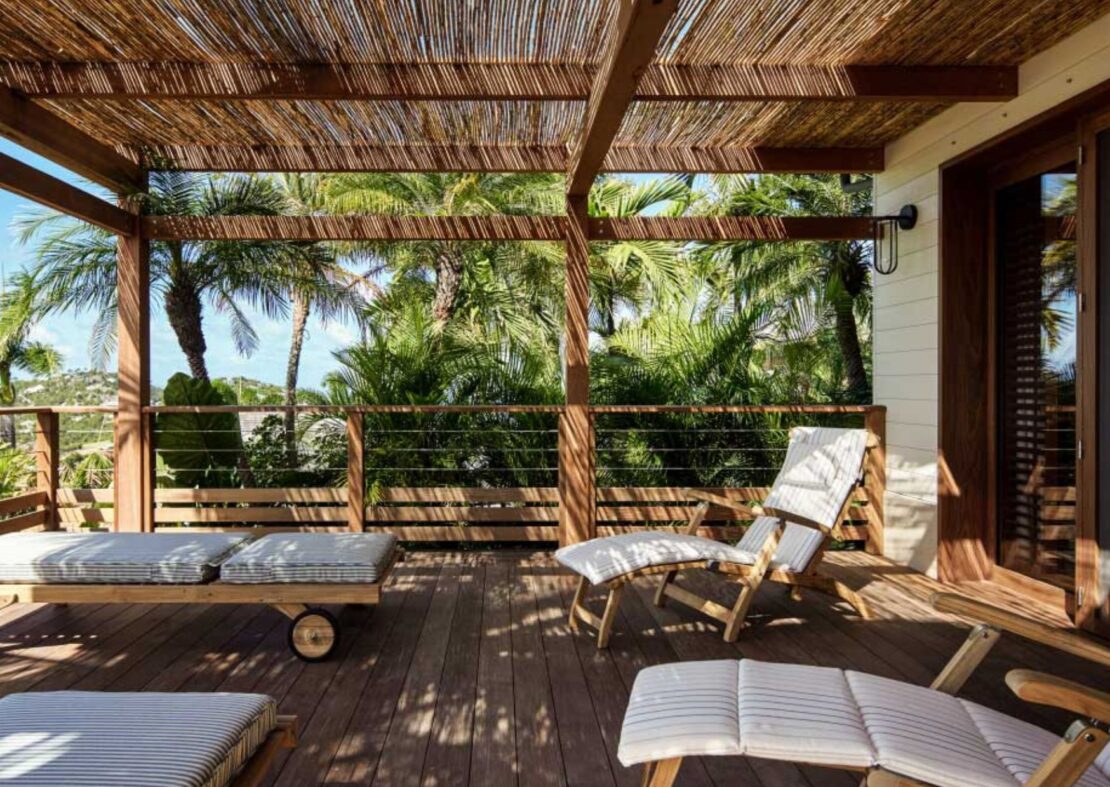 Sunbeds and lounging experience with luxury features and panoramic views of St Barths 